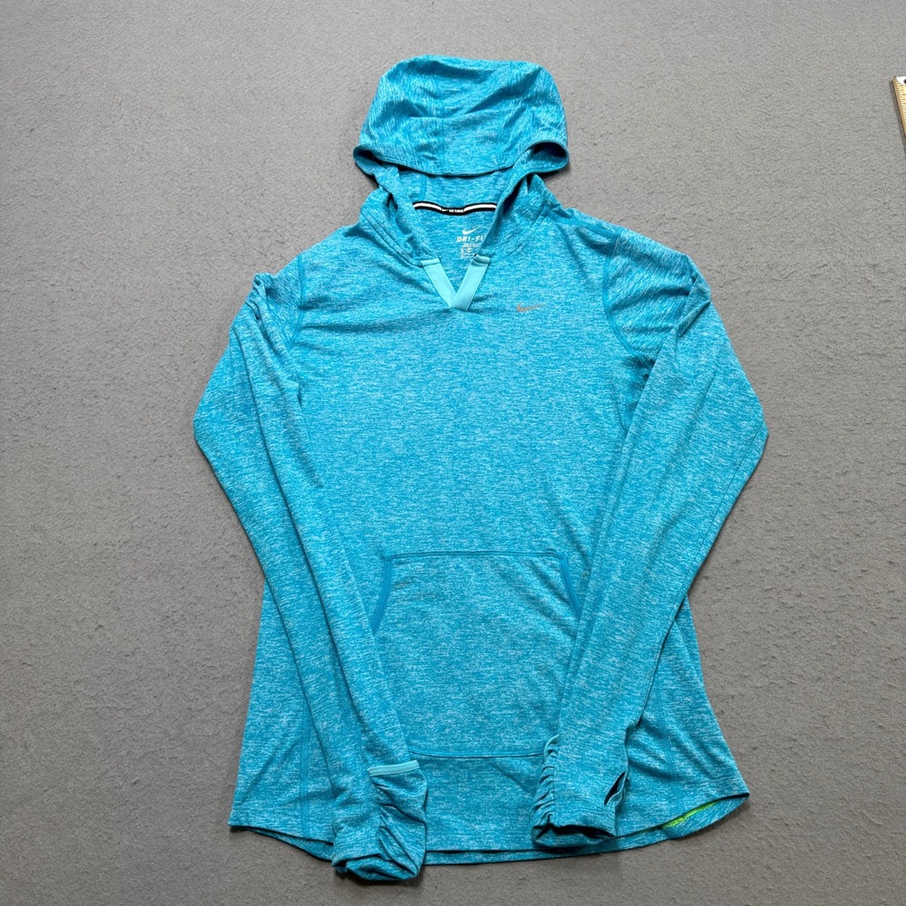 Nike Running Hoodie Women's Small Blue Heathered Dri-FIT Pullover Activewear Gym